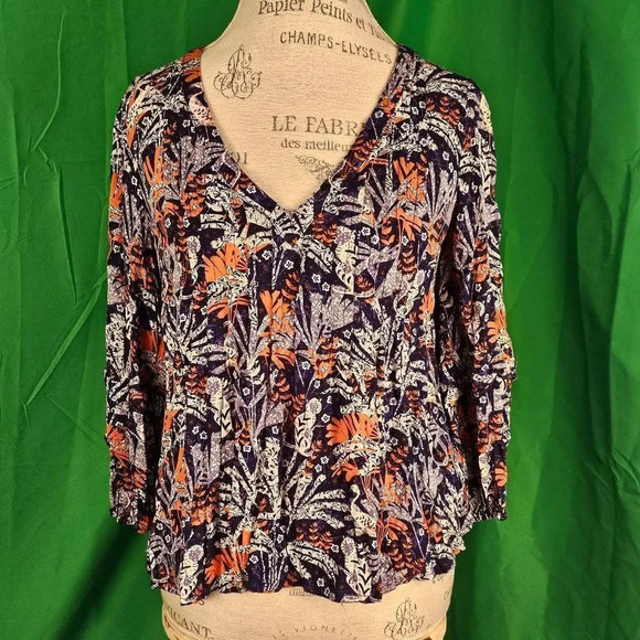 Maeve Anthropologie Womens‎ Blue Cathy Monkey Print Blouse Small - Picture 1 of 5